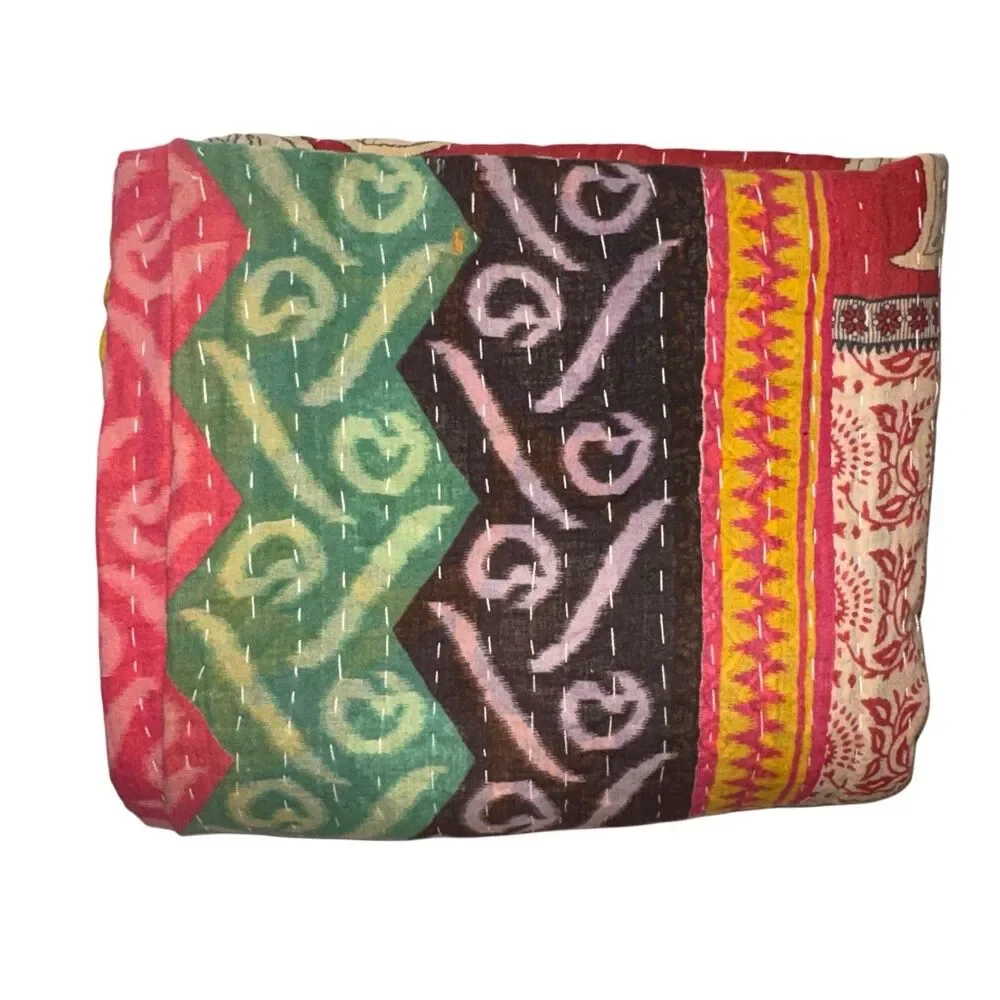 Kantha Quilt Bed Runner Blanket Throw Boho Cotton Reversible 86x50